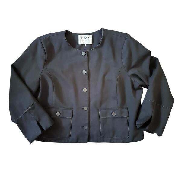 SPANX Black Ponte Lady Cropped Modern Structured Button-Front Jacket Size 3X/3T - Picture 3 of 11